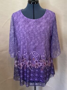 Women's Purple Floral Chiffon Tunic Top